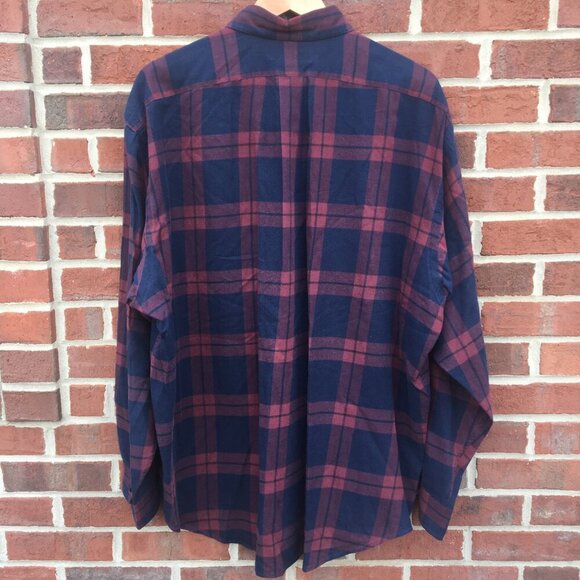 Ralph Lauren Big Shirt Button Down Mens XL Burgundy Navy Tartan Plaid Navy Pony - Picture 2 of 7